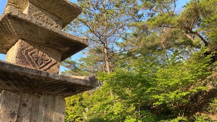 Unjusa, known as the temple of residing clouds or the temple of one thousand stone Buddhas and one thousand stone pagodas in South Korea, in the summer of 2022. 