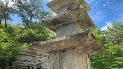 Unjusa, known as the temple of residing clouds or the temple of one thousand stone Buddhas and one thousand stone pagodas in South Korea, in the summer of 2022. 