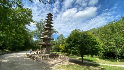 Unjusa, known as the temple of residing clouds or the temple of one thousand stone Buddhas and one thousand stone pagodas in South Korea, in the summer of 2022. 