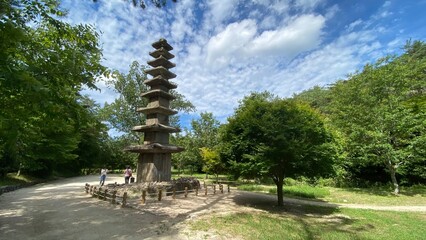 Unjusa, known as the temple of residing clouds or the temple of one thousand stone Buddhas and one thousand stone pagodas in South Korea, in the summer of 2022. 