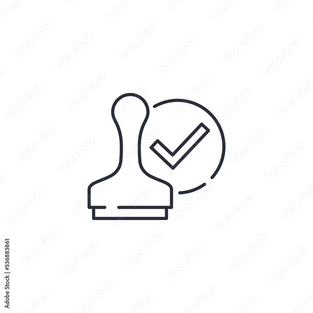 Poster seal yes. approved . check mark . vector linear icon isolated on white background.