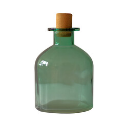 Green glass bottle closed with cork stopper isolated on white