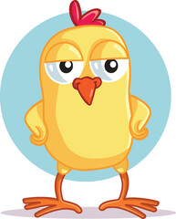 Happy Chicken Mascot Smiling Vector Cartoon Character. Small chick celebrating easter and spring 
