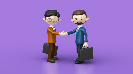3D illustration of business people shaking hands for successful cooperation.