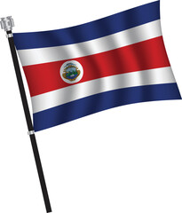 Costa Rica flag , flag of Costa Rica waving on flag pole, vector illustration EPS 10.