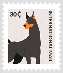 International mail, post mark or card with dog