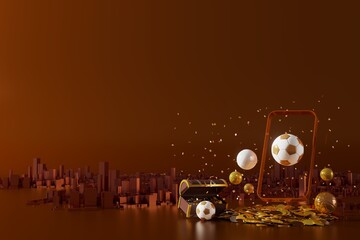 Fototapeta premium football balls object, sport ball design, football element concept, 3d illustration, abstract football technology, smartphone mobile screen, green grass field, online sport live, casino sport business