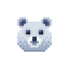 Polar bear head. Pixel art icon. Stickers design. Isolated vector illustration.