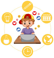 A boy using smartphone for online learning