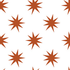 Fototapeta premium Vector flat hand drawn seamless pattern with red abctract star. Flat vector hippy boho illustration.