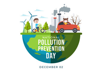 National Pollution Prevention Day for Awareness Campaign About Factory, Forest or Vehicle Problems in Template Hand Drawn Cartoon Flat Illustration