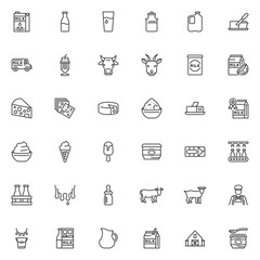 Milk products line icons set