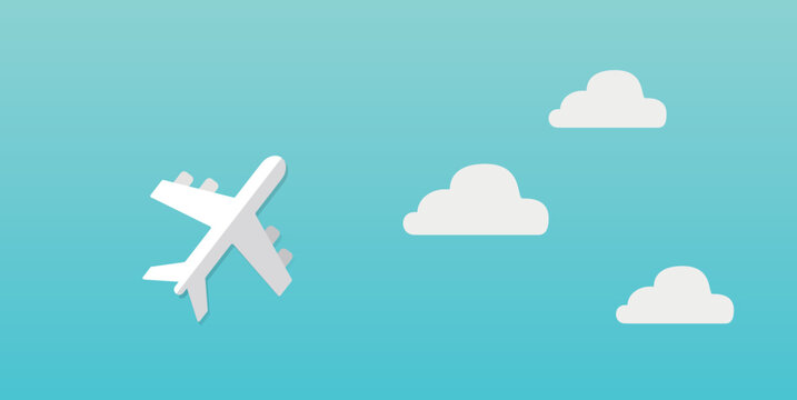 plane crossing the clouds in pastel tone background and flat design. Travel concept.