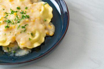 ravioli pasta with corn cheese sauce