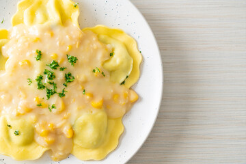 ravioli pasta with corn cheese sauce