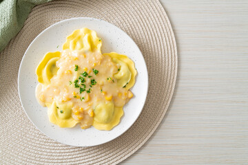ravioli pasta with corn cheese sauce