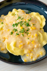 ravioli pasta with corn cheese sauce