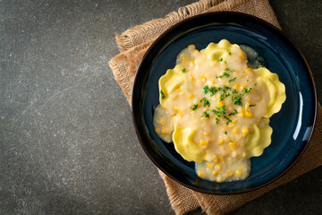 ravioli pasta with corn cheese sauce