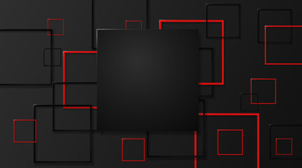 Vector black square background geometric shapes red lines overlap