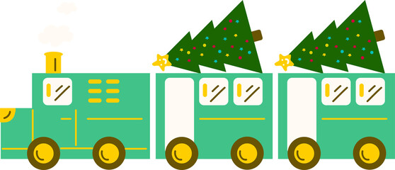 Christmas Train. Garlands, flags, labels, bubbles, ribbons and stickers. Collection of Merry Christmas decorative icons