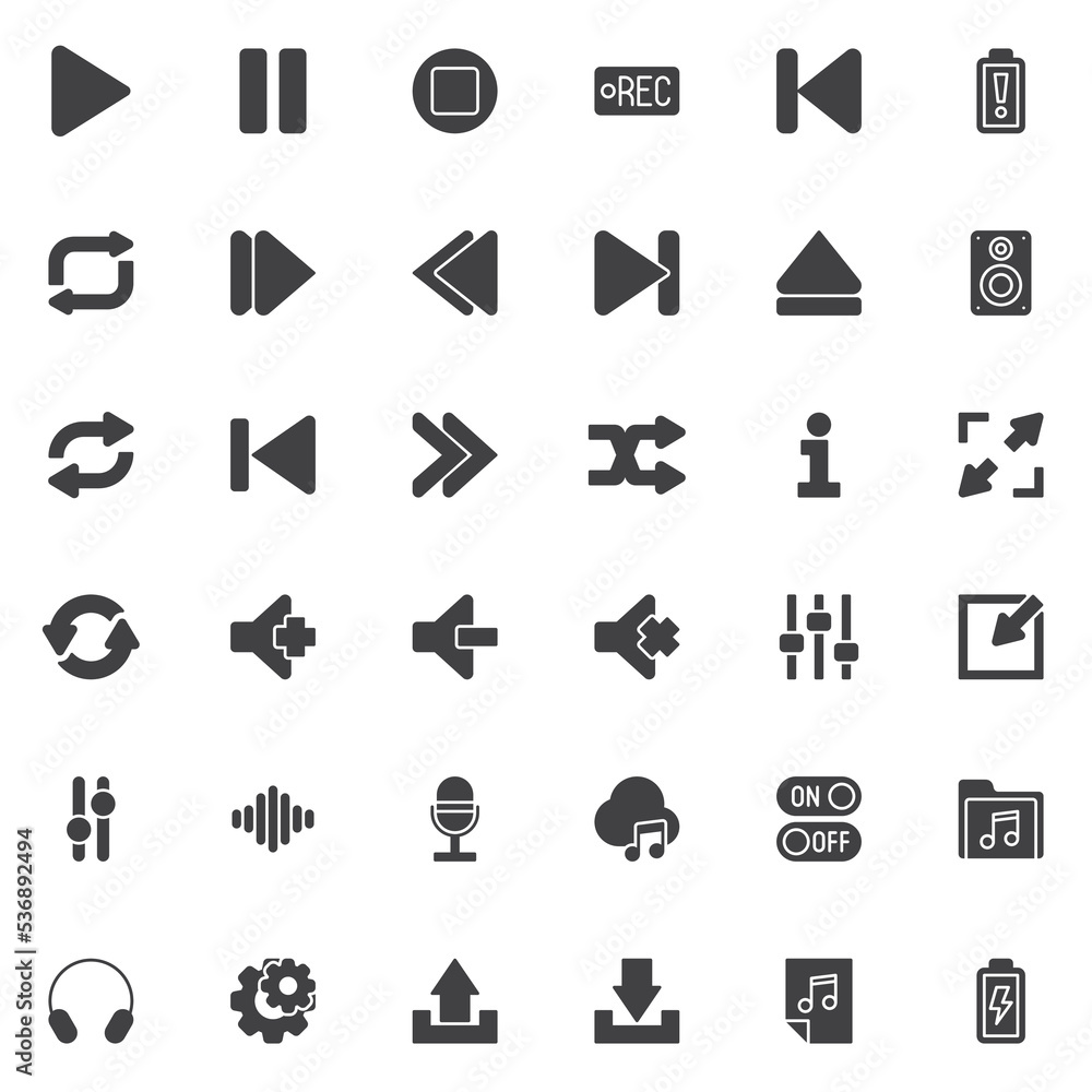 Poster media player ui vector icons set