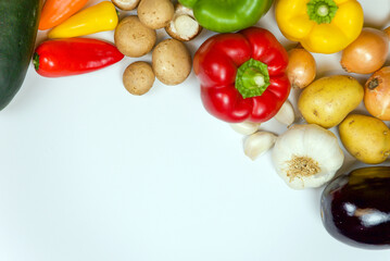 vegetables on a white background, top view, flatley