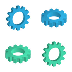 Isometric gear mechanism icon set