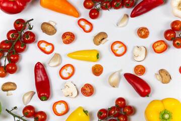 vegetables on a white background, top view, flatley