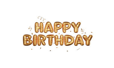 Golden Foil Happy Birthday Font With Confetti Decorated Background.