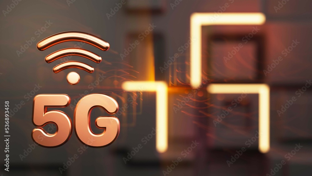 Aufkleber 3d bronze 5g text with wifi symbol against background for high speed network.