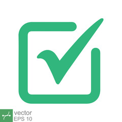 Green check mark icon. Simple flat style. Tick symbol, checkbox, right, checkmark, yes, correct, acceptance, ok concept. Vector illustration isolated on white background. EPS 10.