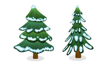 two trees covered with snow