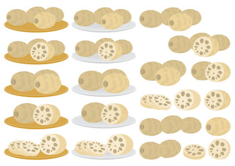 盛り付けた蓮根のイメージのセット
