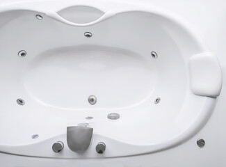 Top view of the white luxury bath tub for relax and soak.