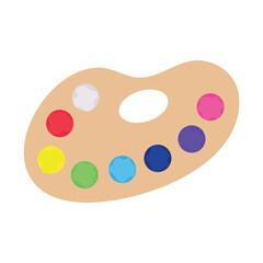 Painting supplies, color palettes, colorful tubes, watercolors, oil paints, acrylic paints.