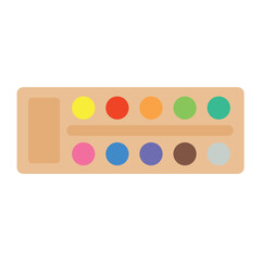 Painting supplies, color palettes, colorful tubes, watercolors, oil paints, acrylic paints.