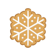 Gingerbread snowflake shape cookie biscuit. Winter Christmas food cartoon illustration.