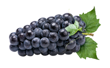 Purple grape on white  background, Kyoho Grape with leaves on white PNG file.