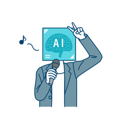 AIが音楽の作詞と作曲をする擬人化イメージイラスト