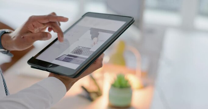 Website, tablet and web designer editing software, responsive design and digital marketing growth strategy. Creative, seo and hands working on dashboard and business online homepage on the internet