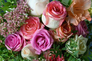 Beautiful bouquet of pink and white roses 
