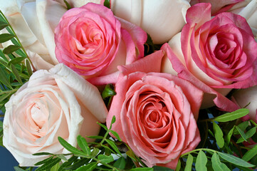 Beautiful bouquet of pink and white roses 