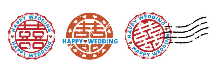 double happiness rubber stamp, happy wedding, Chinese character Xi , used as a decoration and symbol of marriage.