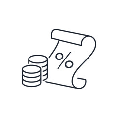 Financial check with interest. Cash commission. Vector linear icon isolated on bnl background.