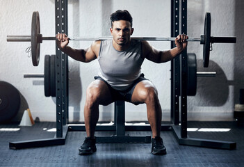 Weightlifting, gym or sports man in exercise, workout or training body. Fitness, muscle and...