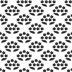 Floral pattern background in black and white. Vector seamless repeat of flowers and leaves. 