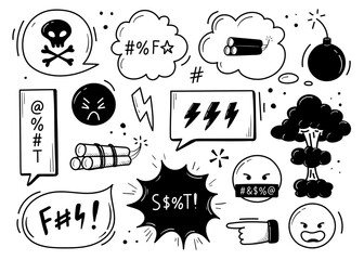 Set of speech bubbles of curses hand drawn in doodle style