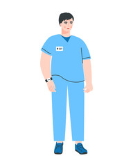 Male nurse isolated on a white background. Hospital worker. Medical staff in uniform. Vector flat illustration