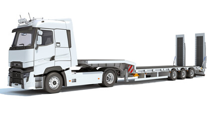 Truck with Platform Trailer 3D rendering on white background