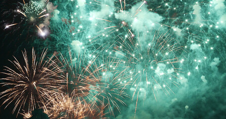 Green Firework celebrate anniversary happy new year 2023, 4th of july holiday festival. Green...